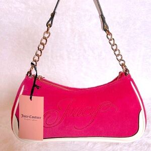 Juicy Couture Pink and White Shoulder Bag with Gold Chain